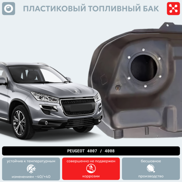 Купить Пластиковый бензобак Peugeot 4007/4008, 2005-2019 г.в. (4WD) (BP) -  60 л. Пластиковый бензобак Peugeot 4007/4008, 2005-2019 г.в. (4WD) (BP) -  60 л.